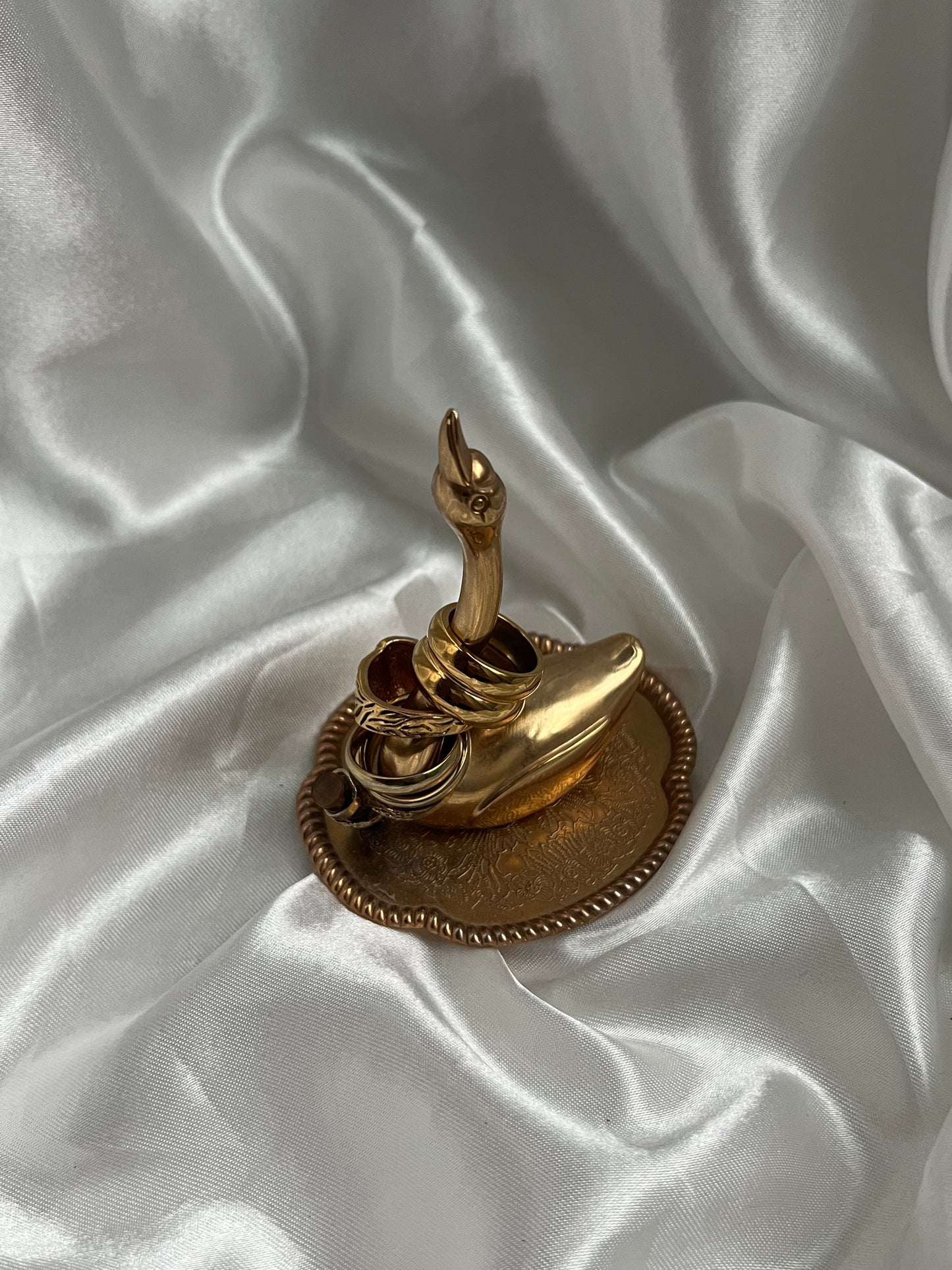 Solid Brass Swan Ring Holder