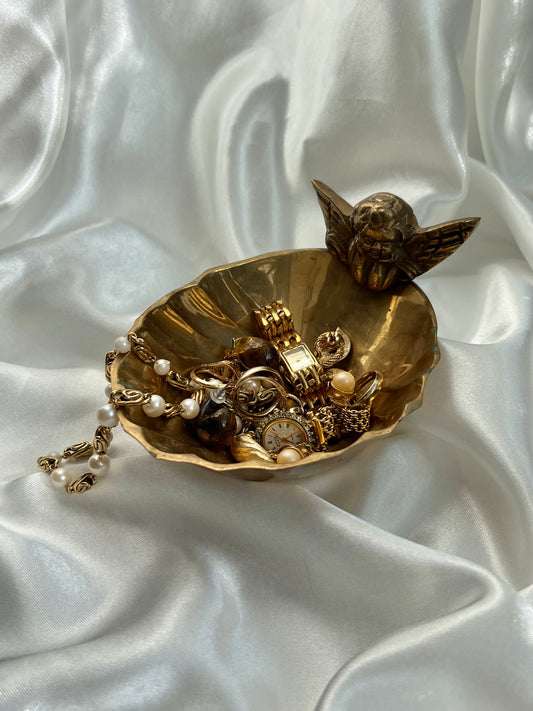 Solid Brass Cherub Trinket Tray