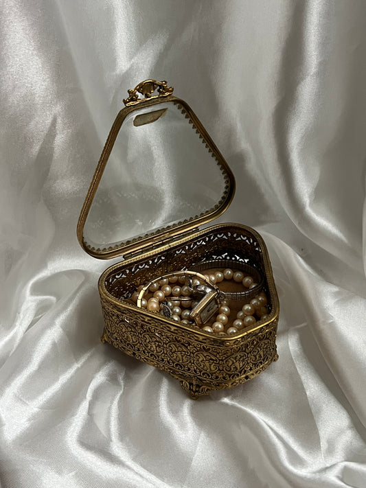 24K Plated Gold & Glass Cherub Trinket Box